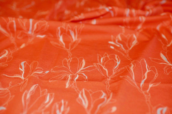 jersey coton biologique vendu au mètre tissu bio motif petites magnolia rouge corail Mars-ELLE
