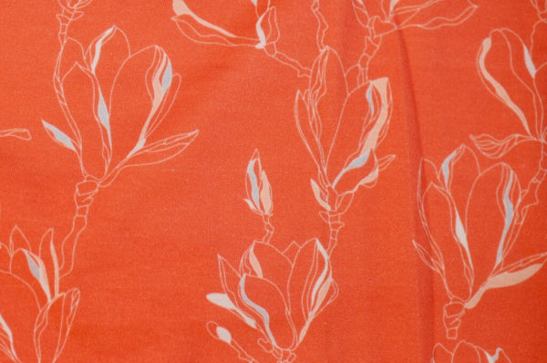 jersey coton biologique vendu au mètre tissu bio motif petites magnolia rouge corail Mars-ELLE