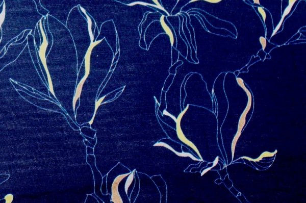 jersey coton biologique vendu au mètre tissu bio motif petites magnolia bleu marine Mars-ELLE