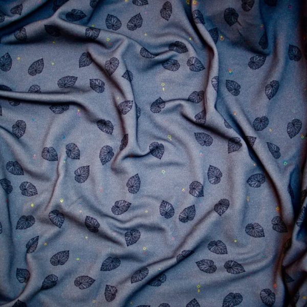 Molleton bio vendu au mètre Mars-ELLE imprimé motif Feuilles gris Puelches