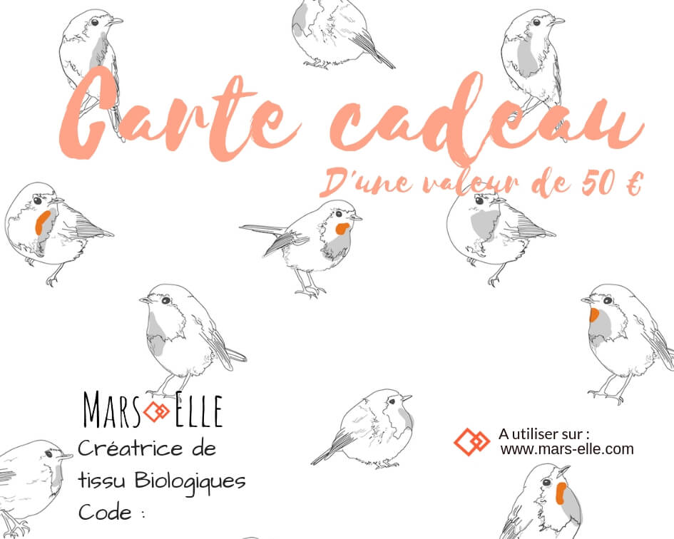 carte cadeau tissu bio Mars-ELLE 20 Euro jersey molleton biologique GOTS