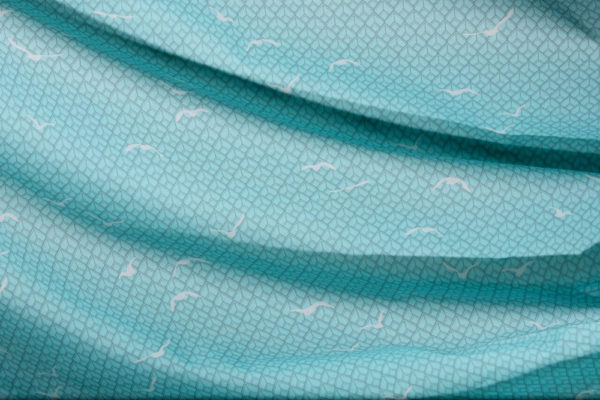 tissu bio popeline coton fleur Mars-ELLE GOTS coton biologique couture durable écologique oiseau bleu turquoise art-déco