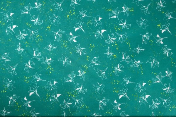 tissu bio popeline coton fleur Mars-ELLE GOTS coton biologique couture durable écologique motif Lys vert blanc