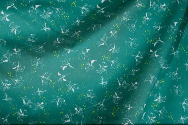 tissu bio popeline coton fleur Mars-ELLE GOTS coton biologique couture durable écologique motif Lys vert blanc