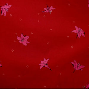 tissu bio popeline coton fleur Mars-ELLE GOTS coton biologique couture durable écologique motif imprimé Lys rouge rose bordeaux