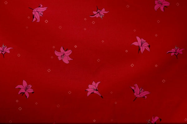 tissu bio popeline coton fleur Mars-ELLE GOTS coton biologique couture durable écologique motif imprimé Lys rouge rose bordeaux