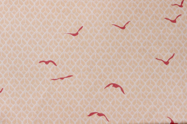 tissu bio popeline coton fleur Mars-ELLE GOTS coton biologique couture durable écologique motif imprimé oiseau rouge crème rose art-déco