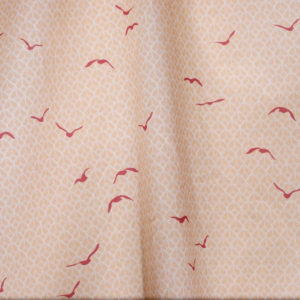 tissu bio popeline coton fleur Mars-ELLE GOTS coton biologique couture durable écologique motif imprimé oiseau rouge crème rose art-déco