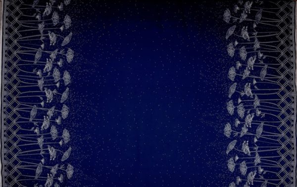 tissu bio popeline coton fleur Mars-ELLE GOTS coton biologique couture durable écologique motif impriméOmbelle bleu foncé tissu frontière lisière