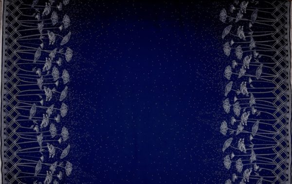tissu bio popeline coton fleur Mars-ELLE GOTS coton biologique couture durable écologique motif impriméOmbelle bleu foncé tissu frontière lisière