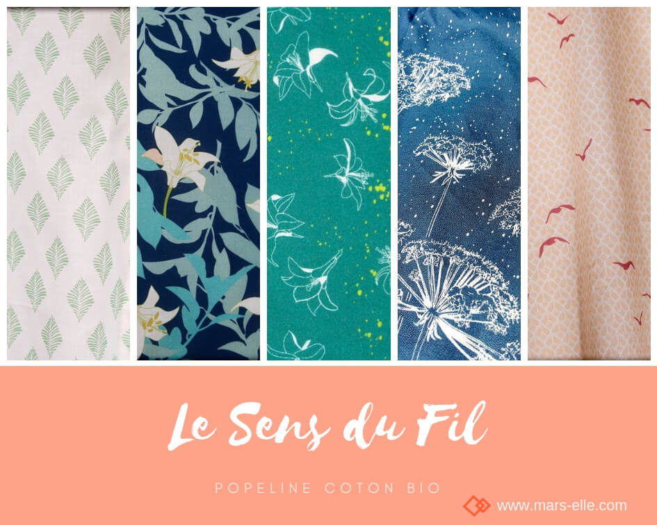 tissu bio popeline coton fleur Mars-ELLE GOTS coton biologique couture durable écologique motif imprimé couleurs vives rouge bordeaux vert turquoise jaune moutarde