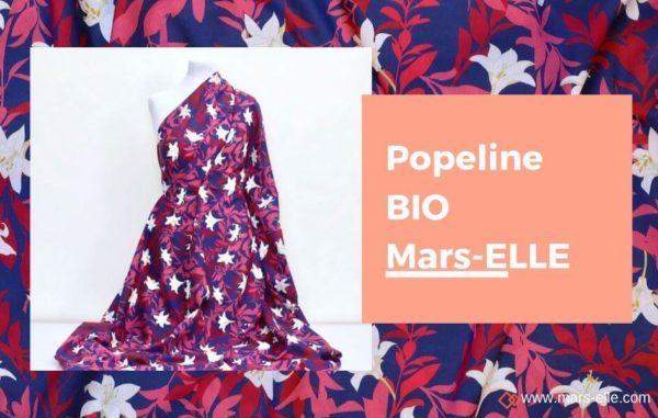 popeline bio imprimé fleur bordeaux bleu foncé mars-elle