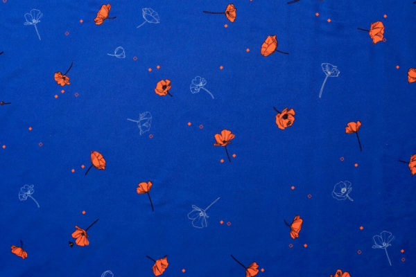 tissu bio jersey interlock coton biologique imprimé coquelicot bleu Mars-ELLE