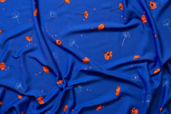 tissu bio jersey interlock imprimé coquelicot bleu Mars-ELLE