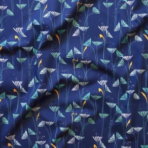 tissu bio popeline coton imprimé fleur bleu marine Mars-ELLE