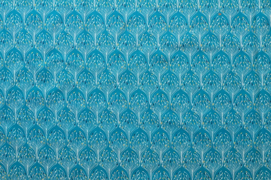 tissu bio popeline imprimé paon bleu canard Mars-ELLE