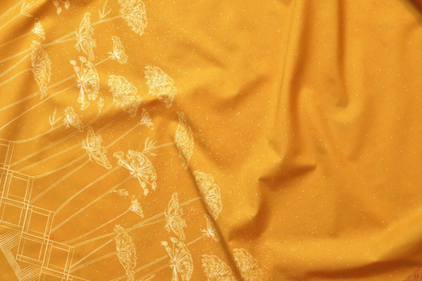 tissu bio popeline imprimé coton ombelle jaune moutarde Mars-ELLE