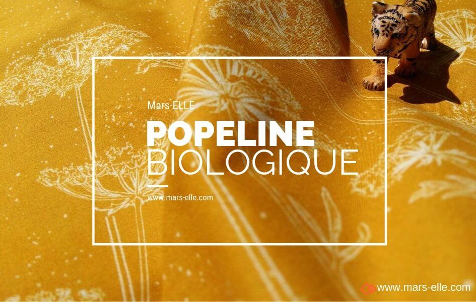 tissu bio popeline imprimé jaune moutarde mars-elle