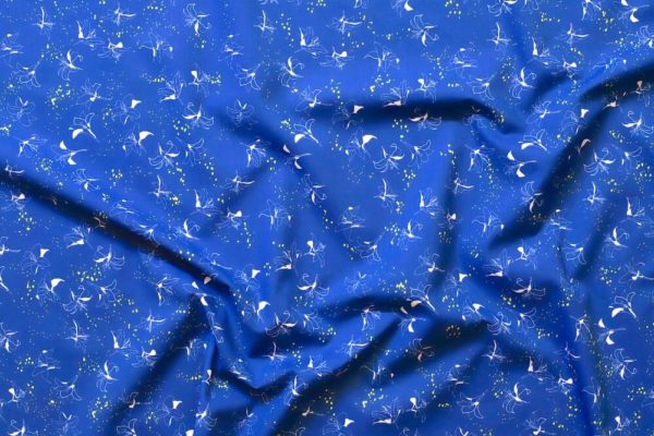 tissu bio popeline imprimée coton lys bleu fleur Mars-ELLE