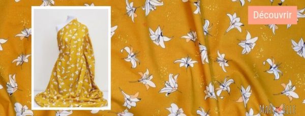 tissu jaune moutarde popeline bio imprimé mars-elle