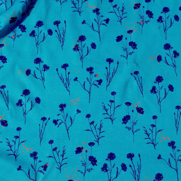 tissu bio jersey imprimé fleur bleu Mars-ELLE