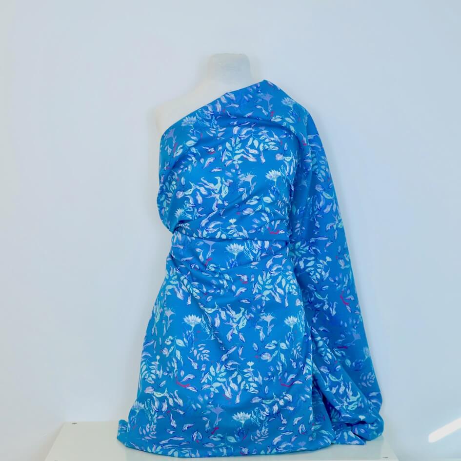 tissu bio feuille bleu vert