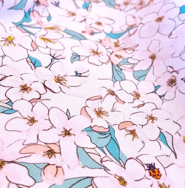 tissu bio twill fleur cerisier pommier blanc Mars-Elle 1