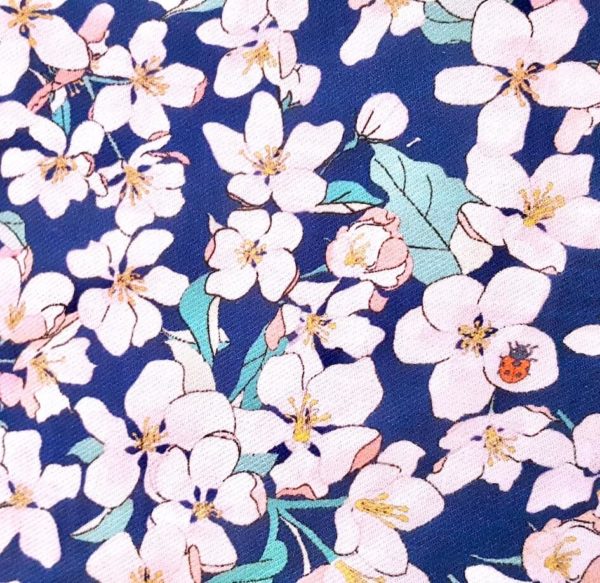 tissu bio twill fleur cerisier pommier bleu Mars-Elle 1