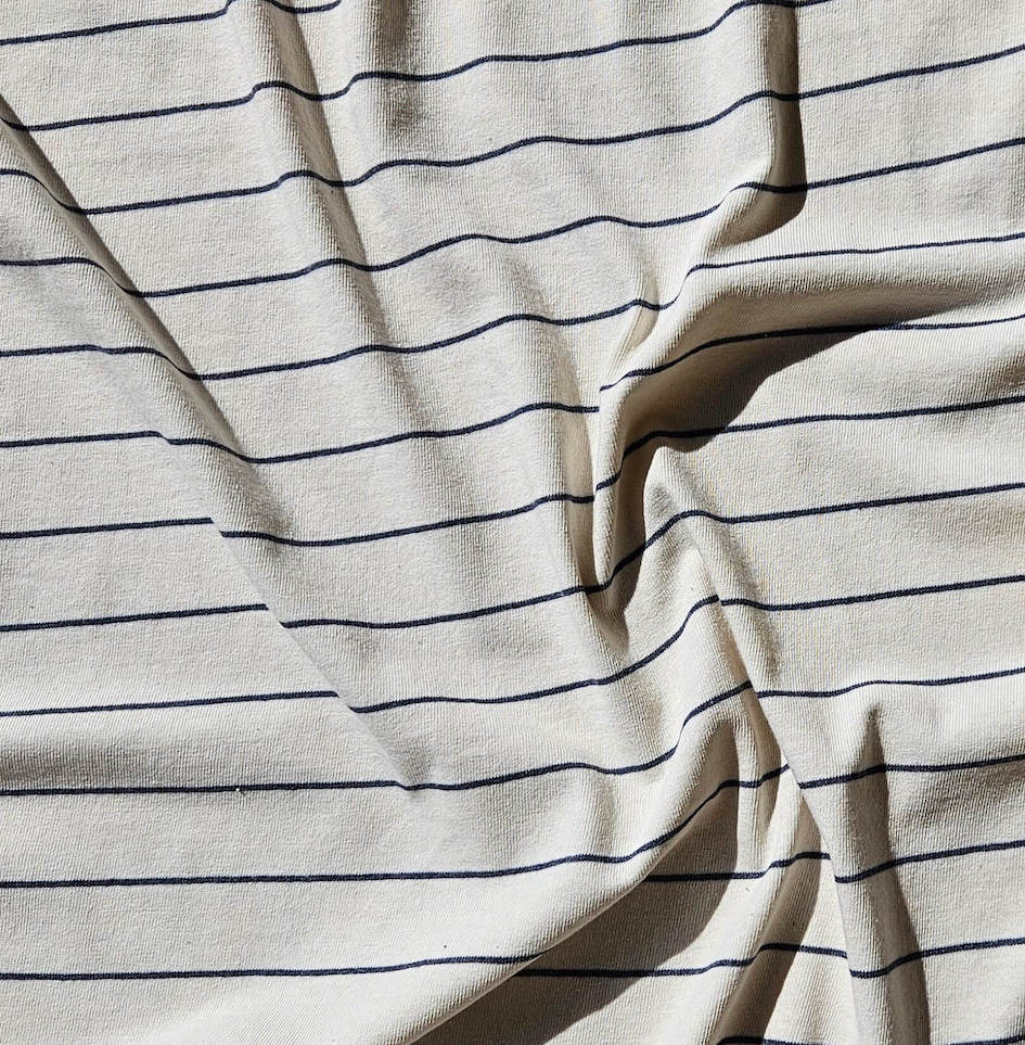 Tissu Jersey Bio marinière clair-bleu – Image 2